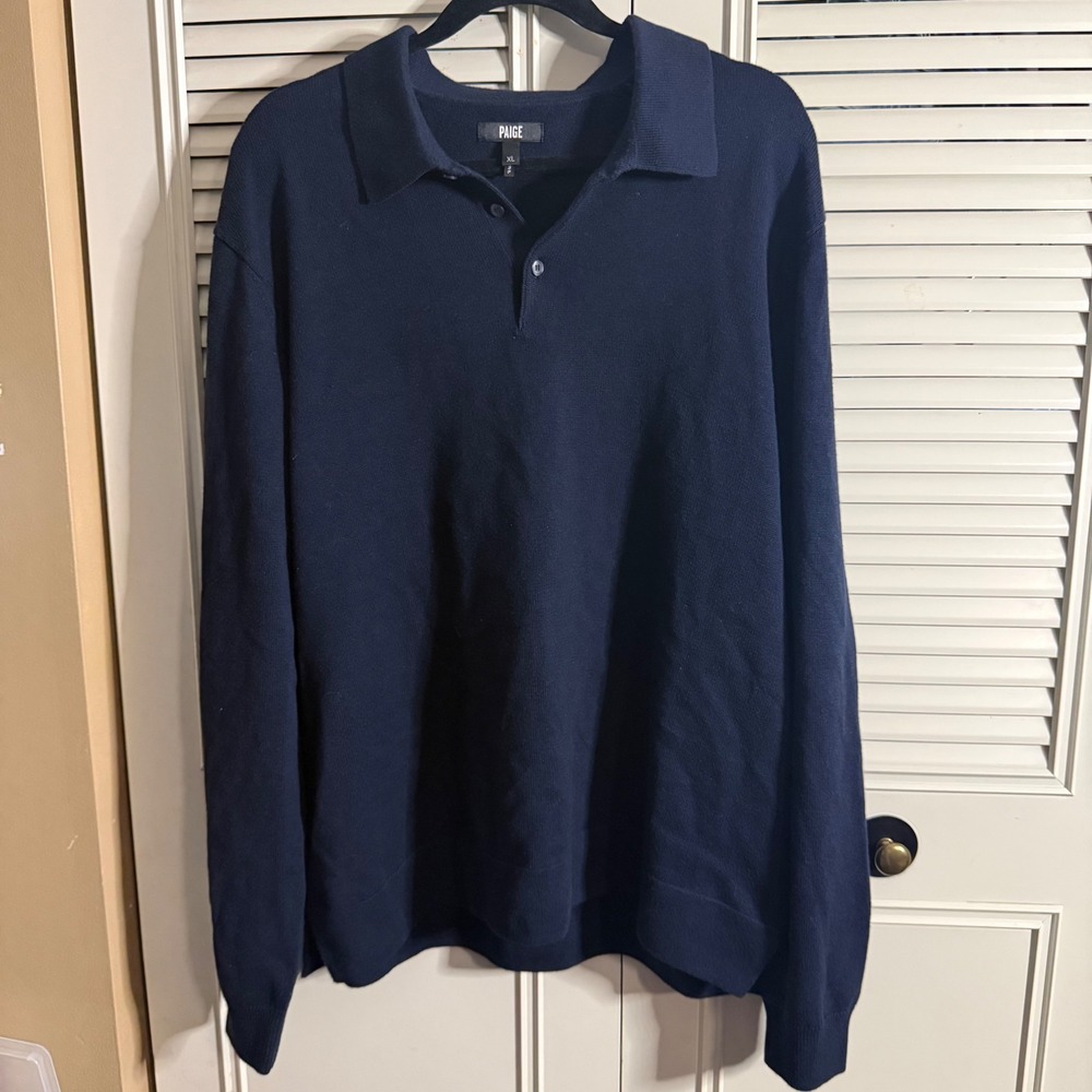 Paige Finsbury Mens XL Merino Wool Cotton Polo Sweater Navy Blue M276O55-6781
